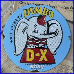Vintage 1942 D-x Dumbo Walt Disney Gas Oil Car 12 Inch Porcelain Enamel Sign