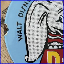 Vintage 1942 D-x Dumbo Walt Disney Gas Oil Car 12 Inch Porcelain Enamel Sign
