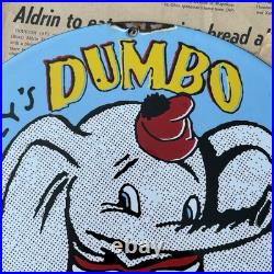 Vintage 1942 D-x Dumbo Walt Disney Gas Oil Car 12 Inch Porcelain Enamel Sign