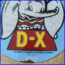Vintage 1942 D-x Dumbo Walt Disney Gas Oil Car 12 Inch Porcelain Enamel Sign