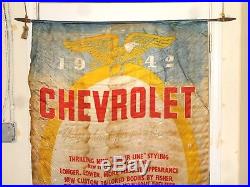Vintage 1942 WW2 War Time Era Chevrolet Chevy Dealer Dealership Silk Banner Sign