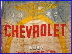 Vintage 1942 WW2 War Time Era Chevrolet Chevy Dealer Dealership Silk Banner Sign