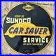 Vintage-1943-Sunoco-Car-Saver-Service-12-Inch-Porcelain-Enamel-Sign-01-bmlp