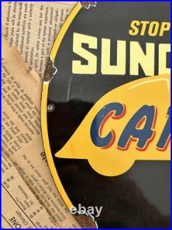Vintage 1943 Sunoco Car Saver Service 12 Inch Porcelain Enamel Sign