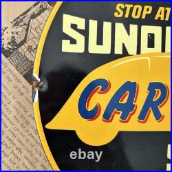 Vintage 1943 Sunoco Car Saver Service 12 Inch Porcelain Enamel Sign