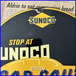 Vintage 1943 Sunoco Car Saver Service 12 Inch Porcelain Enamel Sign
