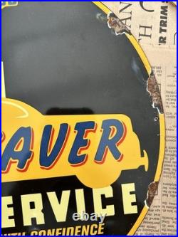 Vintage 1943 Sunoco Car Saver Service 12 Inch Porcelain Enamel Sign