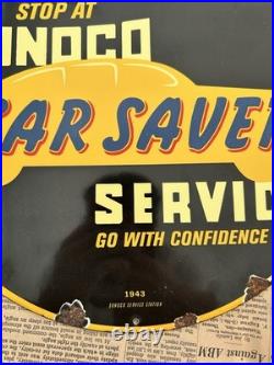 Vintage 1943 Sunoco Car Saver Service 12 Inch Porcelain Enamel Sign
