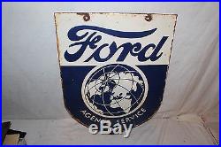 Vintage 1947 Ford Service Car Dealership Gas Oil 2 Side 24 Porcelain Metal Sign