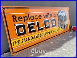 Vintage 1948 Delco Battery Porcelain Sign Auto Parts Gas Oil Veribrite Car Shop