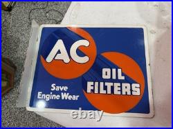 Vintage 1950 AC Delco Chevrolet OIL FILTERS Flange Sign Heavy Painted Metal NICE