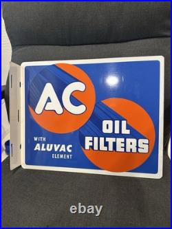 Vintage 1950 AC Delco Chevrolet OIL FILTERS Flange Sign Heavy Painted Metal NICE