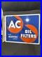 Vintage-1950-AC-Delco-Chevrolet-OIL-FILTERS-Flange-Sign-Heavy-Painted-Metal-NICE-01-xhks
