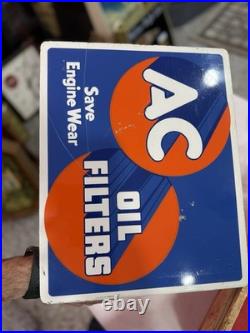 Vintage 1950 AC Delco Chevrolet OIL FILTERS Flange Sign Heavy Painted Metal NICE