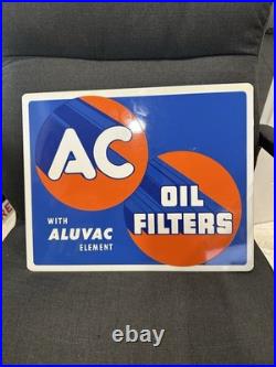 Vintage 1950 AC Delco Chevrolet OIL FILTERS Flange Sign Heavy Painted Metal NICE