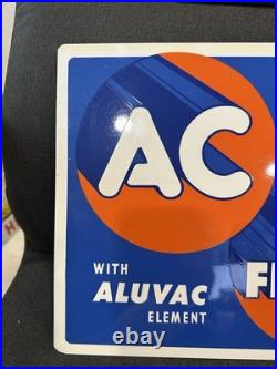 Vintage 1950 AC Delco Chevrolet OIL FILTERS Flange Sign Heavy Painted Metal NICE
