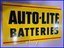 Vintage 1950's Auto-Lite Batteries Flange Sign Original 12x19 Gas Oil Delco