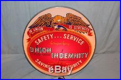 Vintage 1950's Union Indemnity Car Insurance 16 Lighted Metal Gas Oil SignNice