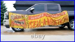 Vintage 1950s Ford Car Truck Dealer Parade Circus Banner Sign Canvas Band Wagon