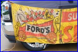 Vintage 1950s Ford Car Truck Dealer Parade Circus Banner Sign Canvas Band Wagon
