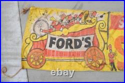 Vintage 1950s Ford Car Truck Dealer Parade Circus Banner Sign Canvas Band Wagon
