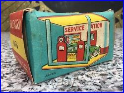 Vintage 1950s MIB Unused Japan Tin Gas Service Station & Friction Car Toy