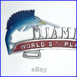 Vintage 1950s Miami Florida Old License Plate Topper Car Key Sailfish Original