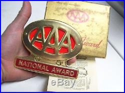 Vintage 1950s original AAA Gold version License plate trunk topper promo emblem