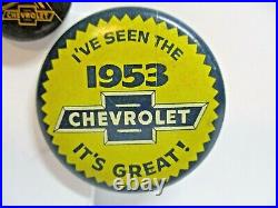 Vintage 1953 CHEVROLET ADVERTISING PIN BACK BUTTON 2 GM Pins. EX
