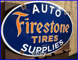 Vintage 1953 Dated Firestone Tires Auto Supplies 16.5 Porcelain Sign