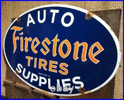 Vintage 1953 Dated Firestone Tires Auto Supplies 16.5 Porcelain Sign