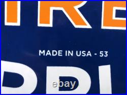 Vintage 1953 Dated Firestone Tires Auto Supplies 16.5 Porcelain Sign Vintage 1953 Dated Firestone Tires Auto Supplies 16.5 Porcelain Sign