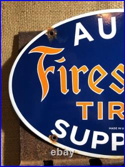 Vintage 1953 Dated Firestone Tires Auto Supplies 16.5 Porcelain Sign