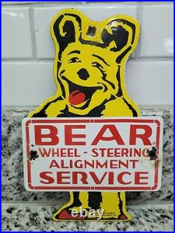 Vintage 1955 Bear Mfg Porcelain Sign Illinois Auto Part Tire Gas Oil Service