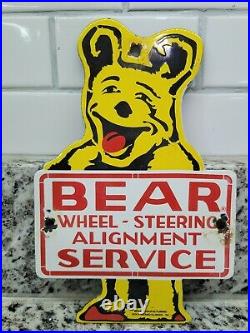 Vintage 1955 Bear Mfg Porcelain Sign Illinois Auto Part Tire Gas Oil Service