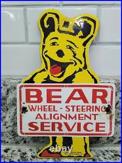 Vintage 1955 Bear Porcelain Sign Illinois Automobile Tire Gas Oil Service Motor