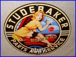 Vintage 1955 Studebaker Car & Truck Service 11 3/4 Porcelain Metal Gas Oil Sign