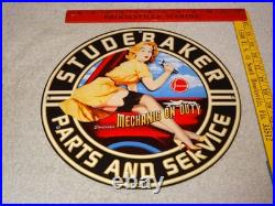 Vintage 1955 Studebaker Car & Truck Service 11 3/4 Porcelain Metal Gas Oil Sign