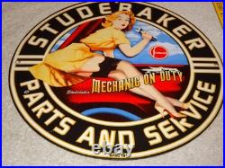 Vintage 1955 Studebaker Car & Truck Service 11 3/4 Porcelain Metal Gas Oil Sign