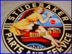 Vintage 1955 Studebaker Car & Truck Service 11 3/4 Porcelain Metal Gas Oil Sign