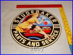 Vintage 1955 Studebaker Car & Truck Service 11 3/4 Porcelain Metal Gas Oil Sign
