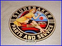 Vintage 1955 Studebaker Car & Truck Service 11 3/4 Porcelain Metal Gas Oil Sign