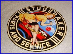 Vintage 1955 Studebaker Car & Truck Service 11 3/4 Porcelain Metal Gas Oil Sign Vintage 1955 Studebaker Car & Truck Service 11 3/4 Porcelain Metal Gas Oil Sign