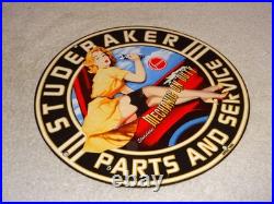 Vintage 1955 Studebaker Car & Truck Service 11 3/4 Porcelain Metal Gas Oil Sign