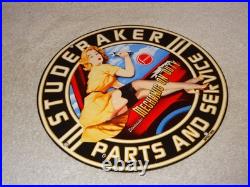 Vintage 1955 Studebaker Car & Truck Service 11 3/4 Porcelain Metal Gas Oil Sign