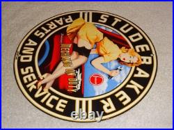 Vintage 1955 Studebaker Car & Truck Service 11 3/4 Porcelain Metal Gas Oil Sign