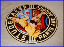 Vintage 1955 Studebaker Car & Truck Service 11 3/4 Porcelain Metal Gas Oil Sign