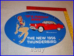 Vintage 1956 Ford Thunderbird Car+ Woman 16.5 Porcelain Metal Gasoline Oil Sign