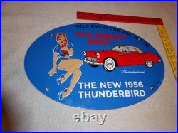 Vintage 1956 Ford Thunderbird Car+ Woman 16.5 Porcelain Metal Gasoline Oil Sign