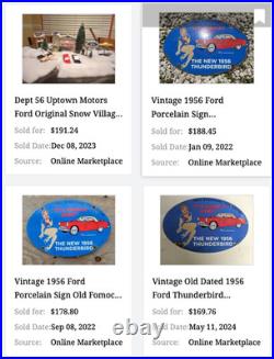 Vintage 1956 Ford Thunderbird Car+ Woman 16.5 Porcelain Metal Gasoline Oil Sign